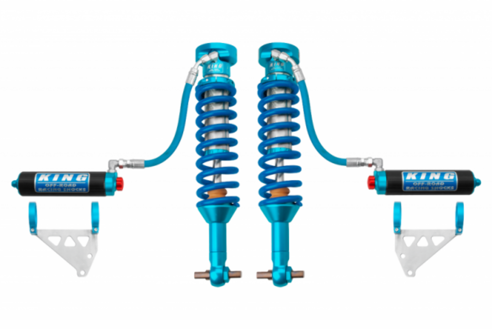 King Shocks 25001-392A Fits 2021-2024 Ford Bronco 2.5 Series Front Coilovers in an Adjustable Remote Reservoir Configuration with a Compression Adjuster