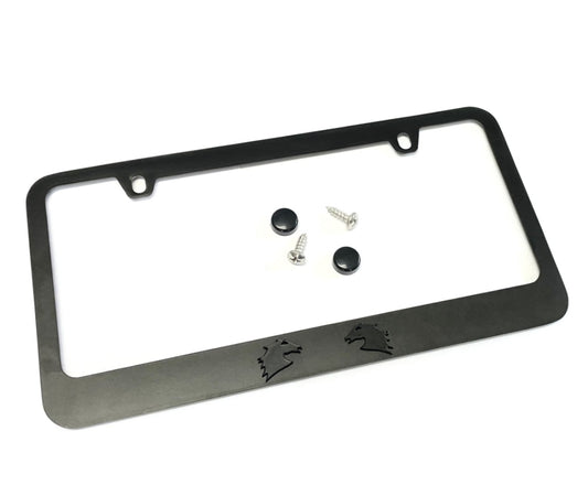 Fits 2021-2024 Ford Bronco - Black Stealth License Plate Frame w/Broncos and Screws