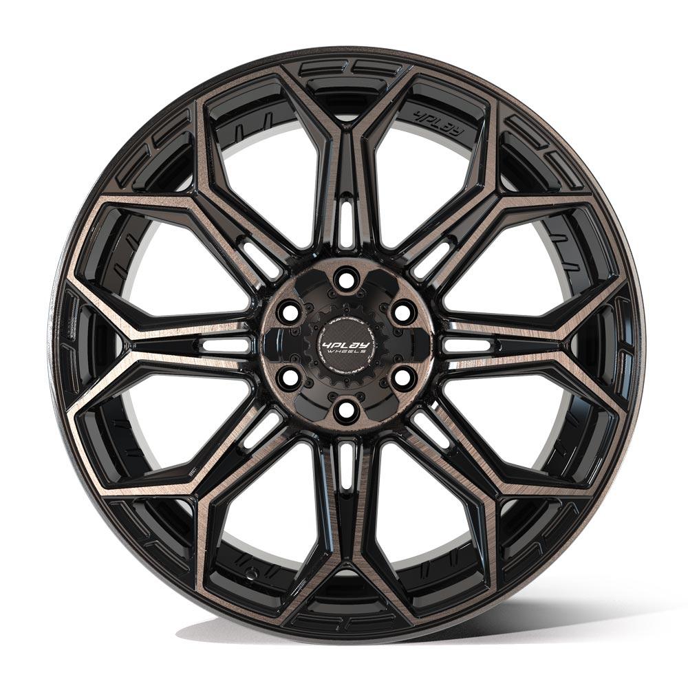 4PLAY Gen3 22x9 6x135mm & 6x5.5" Gloss Black Brushed Face Tinted Clear for Chevy