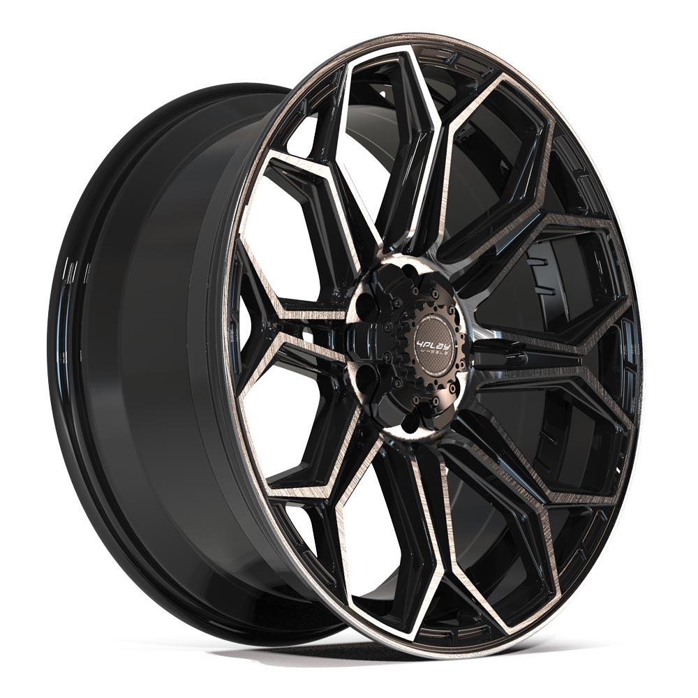 4PLAY Gen3 22x9 6x135mm & 6x5.5" Gloss Black Brushed Face Tinted Clear for Chevy