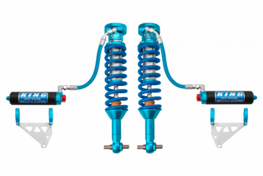 King Shocks 25001-392A Fits 2021-2024 Ford Bronco 2.5 Series Front Coilovers in an Adjustable Remote Reservoir Configuration with a Compression Adjuster