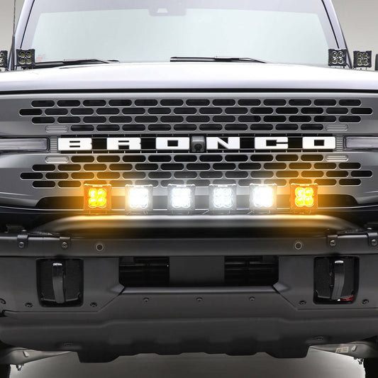 ZROADZ Front Bumper Top LED KIT, Includes (4) 3 inch White and (2) 3 inch Amber LED Light Pods For 2021-2024 Ford Bronco Z325431-KITAW