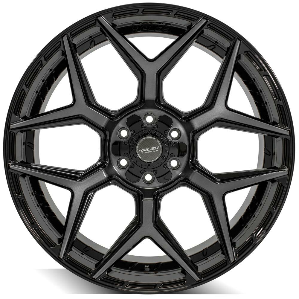4PLAY Gen3 24x10 6x135mm & 6x5.5" Gloss Black Brushed Face Tinted Clear for Chevy