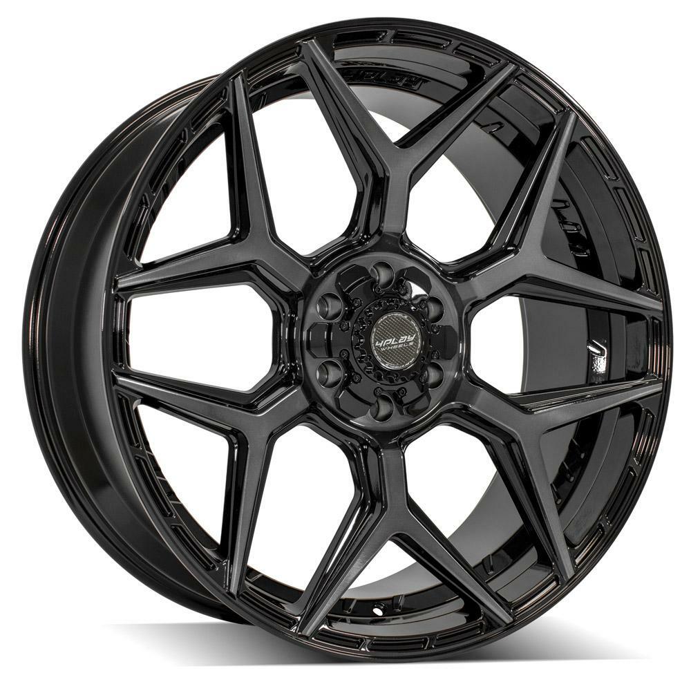 4PLAY Gen3 24x10 6x135mm & 6x5.5" Gloss Black Brushed Face Tinted Clear for Chevy