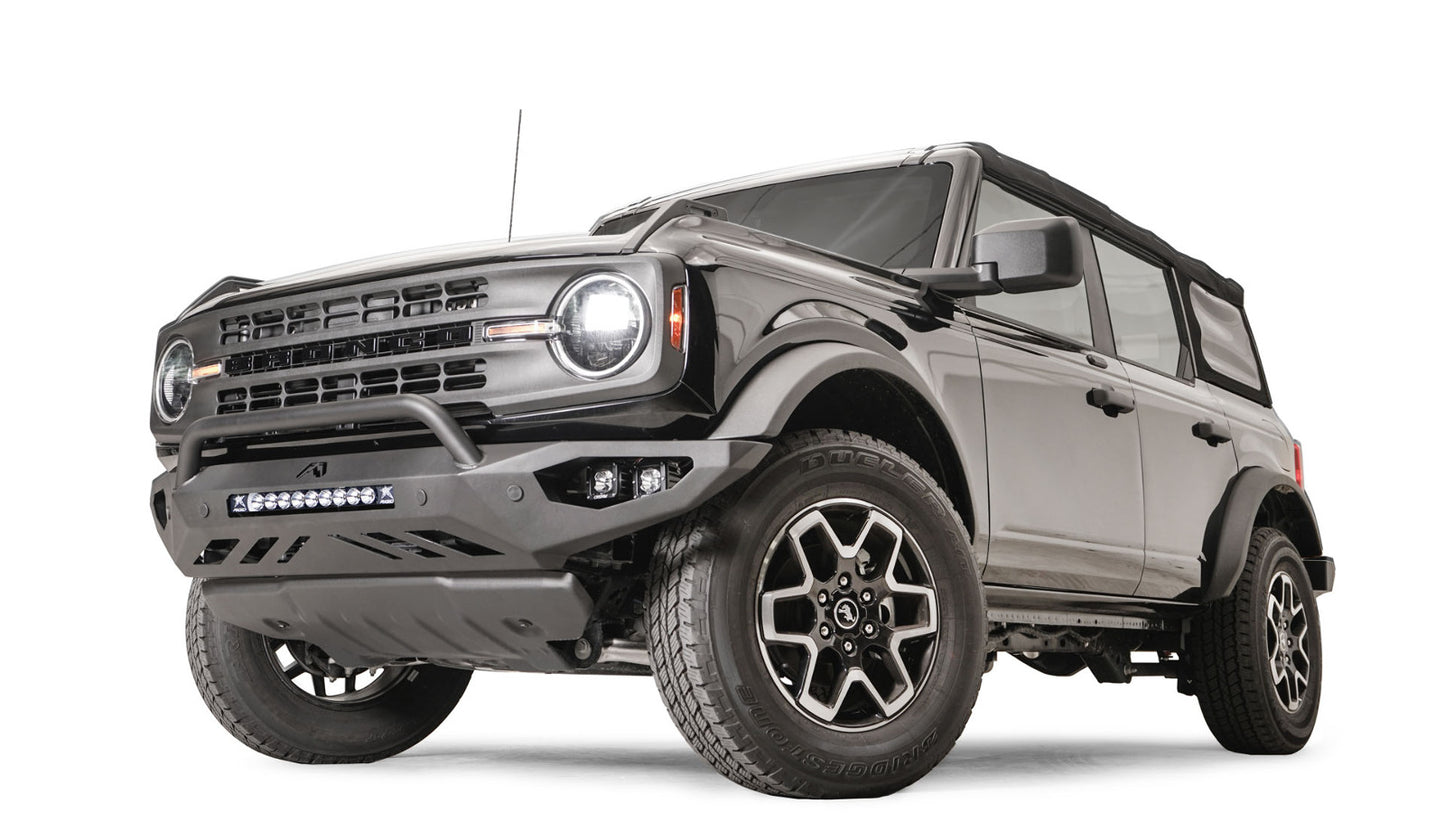 Fab Fours®  Vengeance Full Width Black Powder Coat Front HD Bumper with Hoop For 2021-2023 Ford Bronco FB21-D5252-1