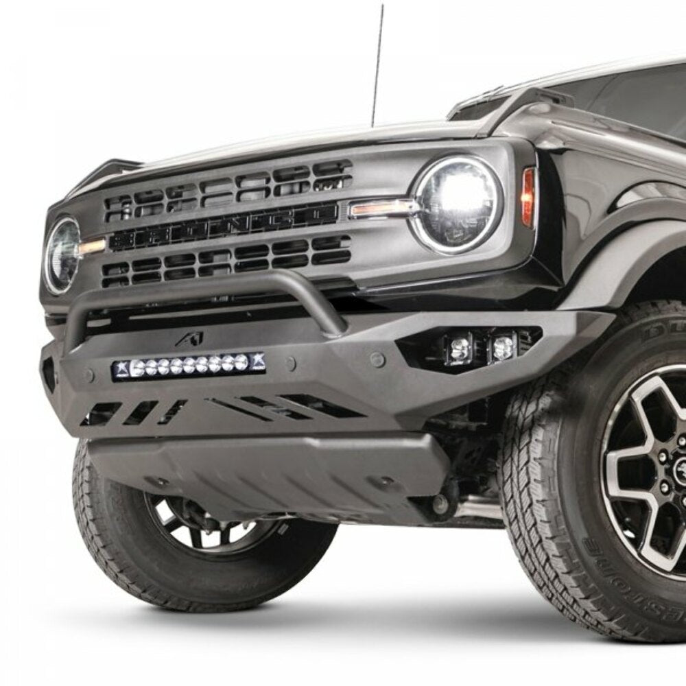 Fab Fours®  Vengeance Full Width Black Powder Coat Front HD Bumper with Hoop For 2021-2023 Ford Bronco FB21-D5252-1