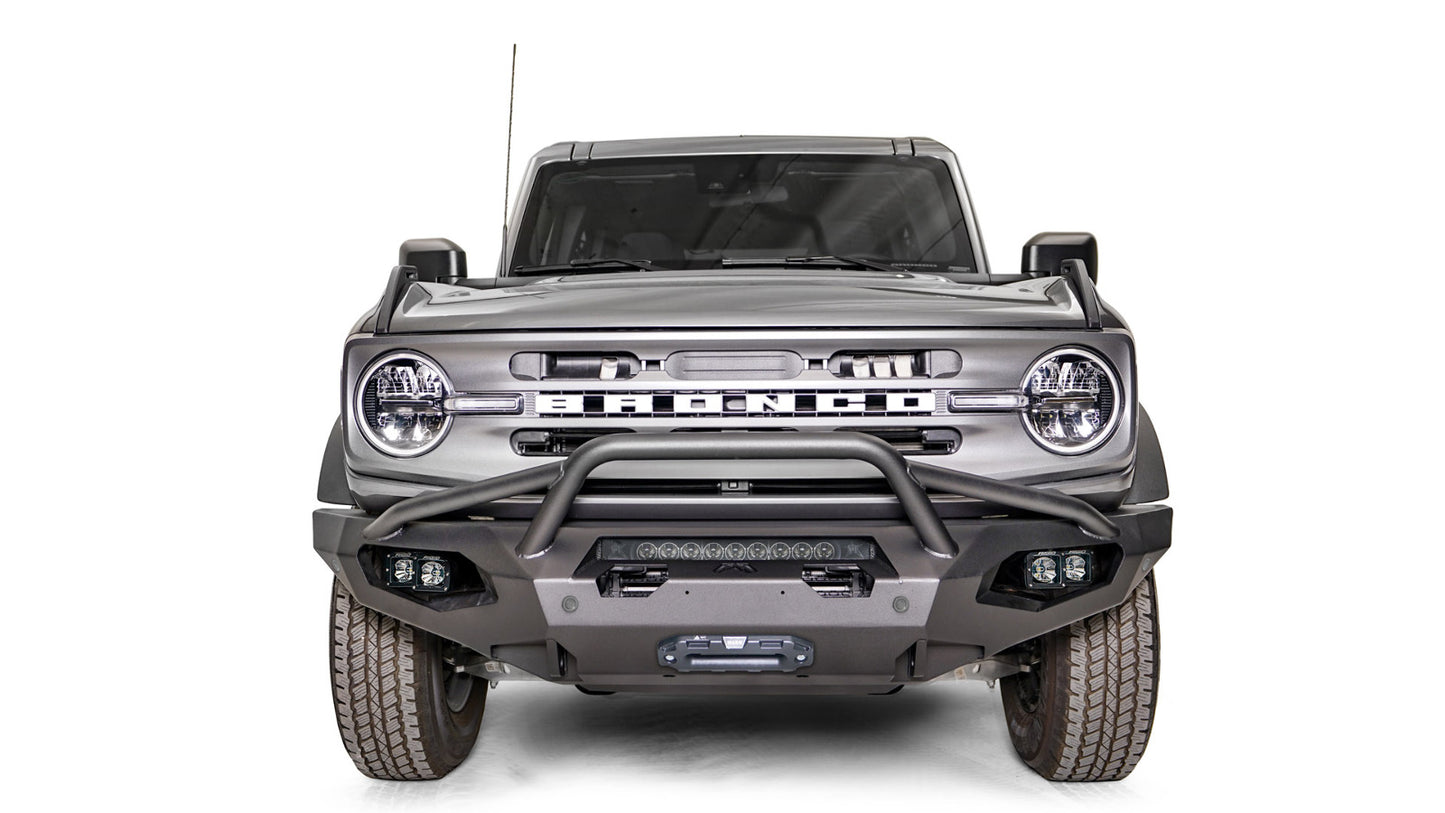 Fab Fours® Matrix Full Width Black Powder Coat Front Winch HD Bumper with Pre-Runner Guard For 2021-2023 Ford Bronco FB21-X5252-1