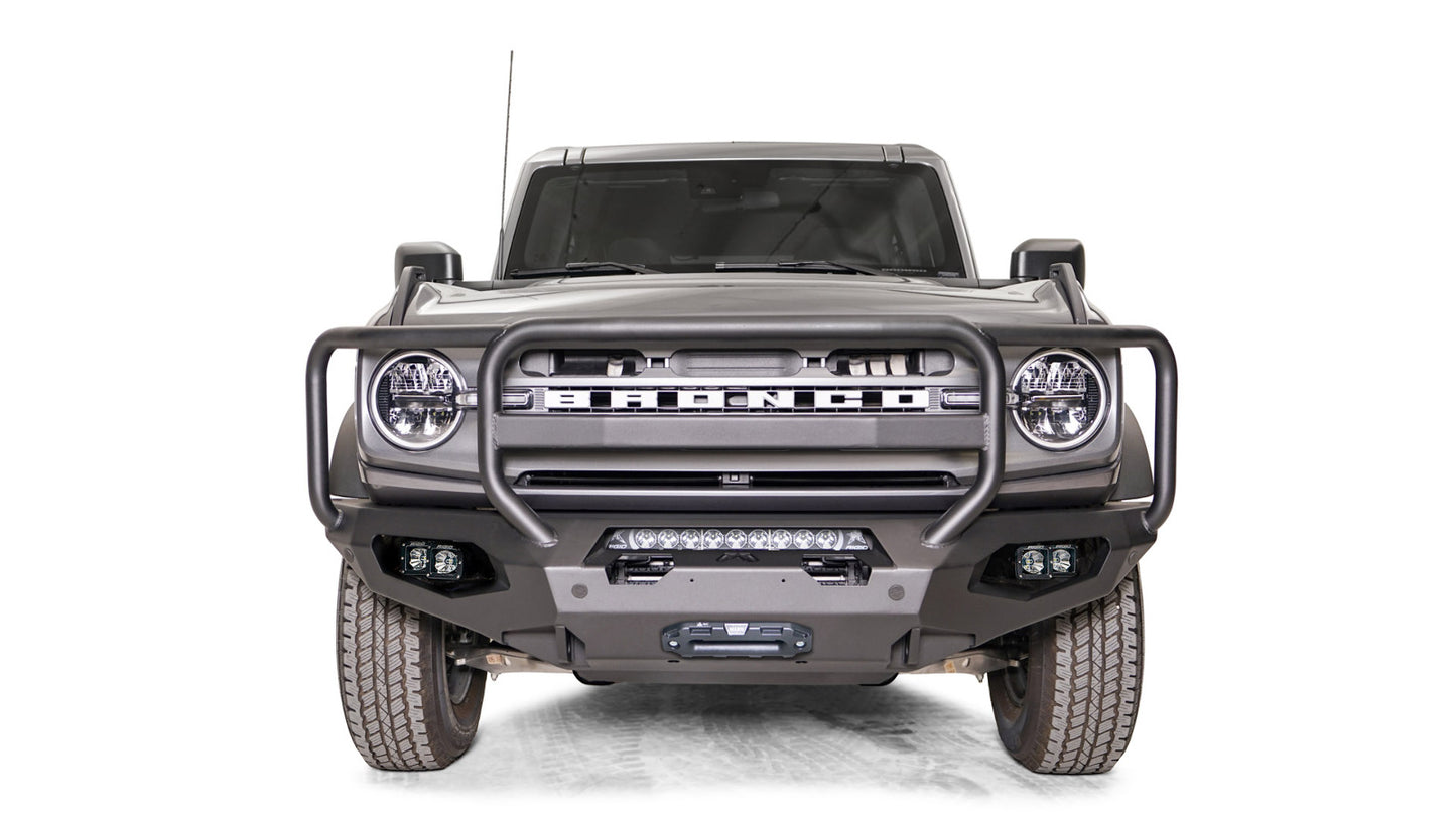 Fab Fours® Matrix Full Width Black Powder Coat Front Winch HD Bumper with Pre-Runner Guard For 2021-2023 Ford Bronco FB21-X5252-1
